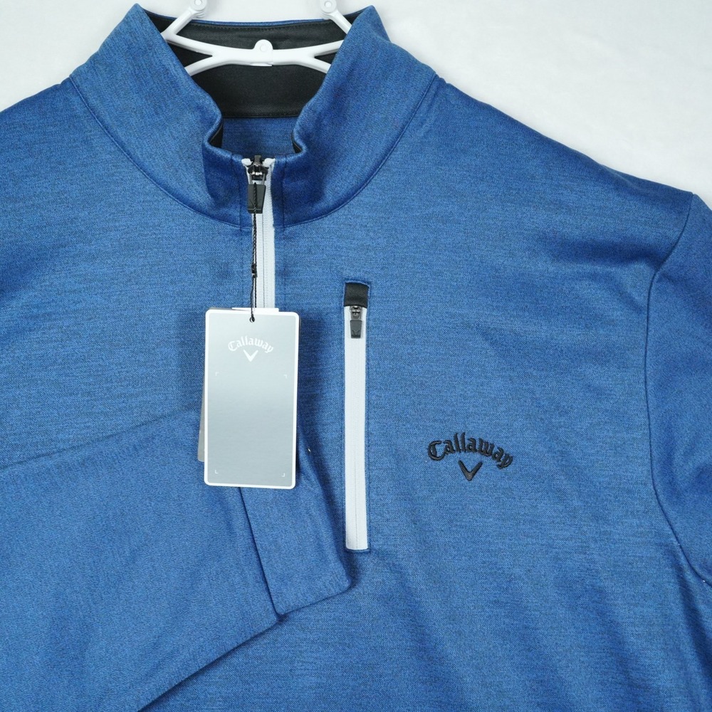 Callaway Mens SMU LS Tech Fleece Quarter-Zip Pullover Blue Heathered Large NEW